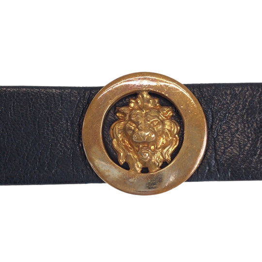 CHANEL belt leather black Belt buckle Lion Women Used Authentic
