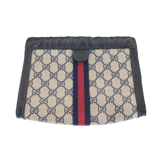 GUCCI Clutch bag GG canvas, leather Navy gray Clutch bag business bag unisex Old Gucci Shelly Line Women Used Authentic