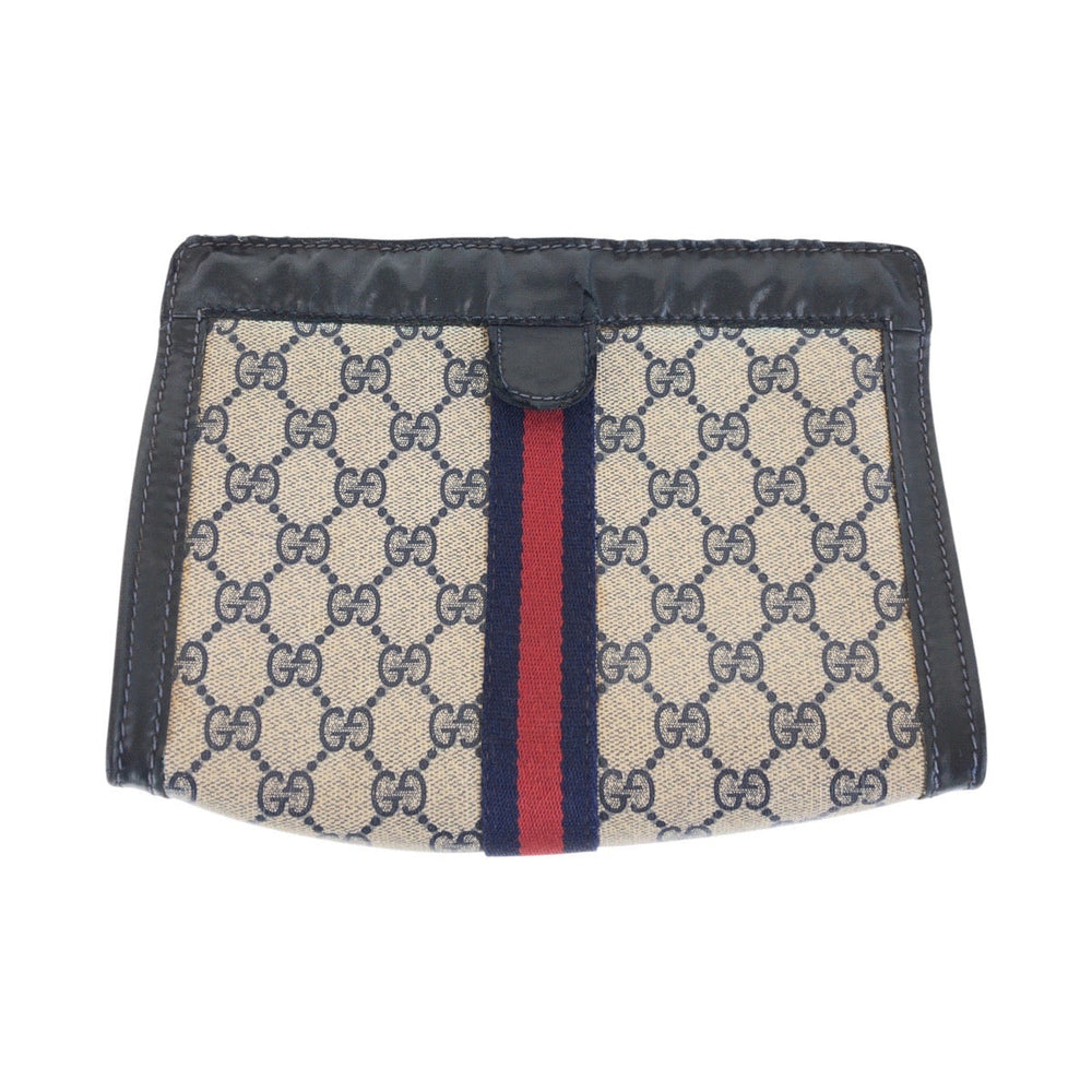 GUCCI Clutch bag GG canvas, leather Navy gray Clutch bag business bag unisex Old Gucci Shelly Line Women Used Authentic