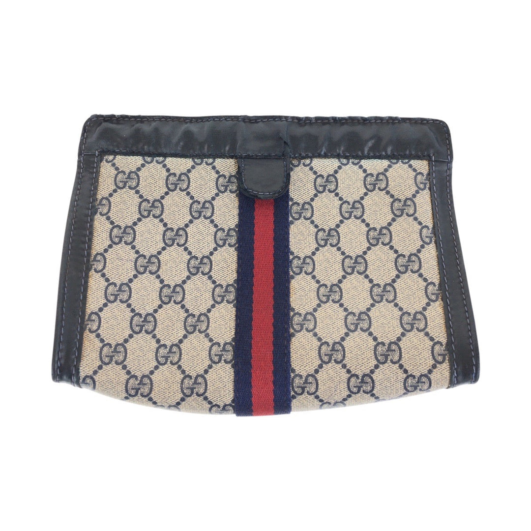 GUCCI Clutch bag GG canvas, leather Navy gray Clutch bag business bag unisex Old Gucci Shelly Line Women Used Authentic