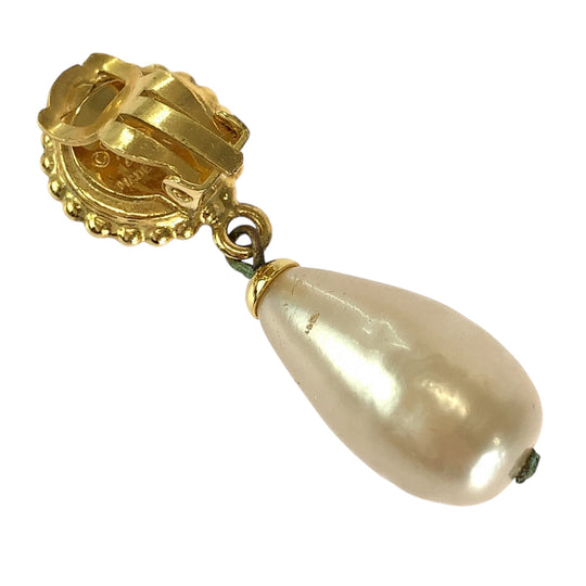 CHANEL Earring Plating, Fake Pearl Black gold Swing Earrings Camelia Women Used Authentic