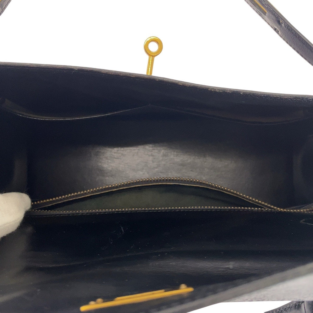 HERMES Handbag Box scarf Black Gold Metal Handbag Shoulder Bag 2way Kelly 32 outside sewing Women Used Authentic