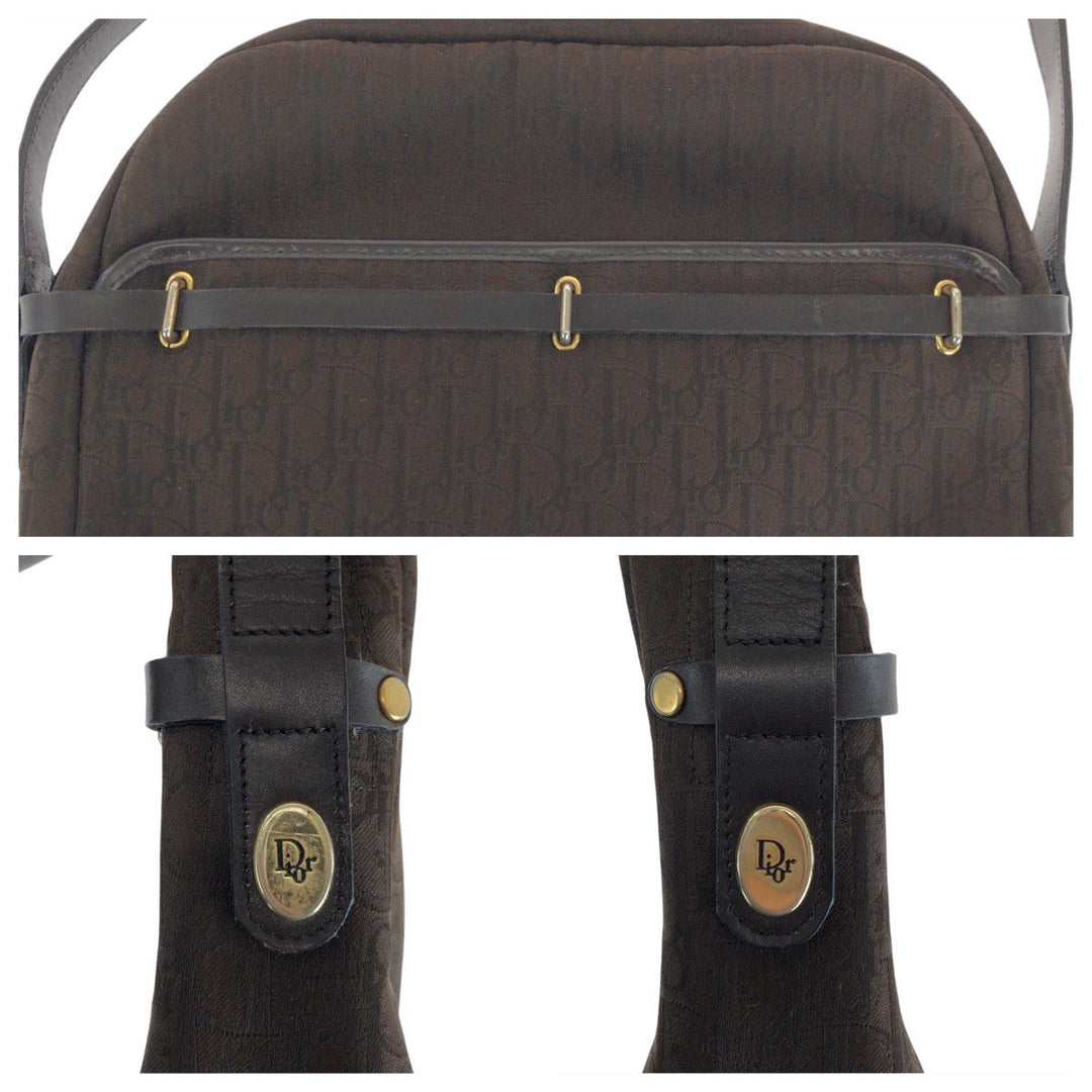 Dior Shoulder Bag canvas Brown Gold Metal Crossbody Shoulder Bag Trotter Women Used Authentic