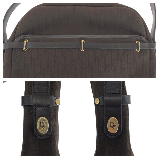 Dior Shoulder Bag canvas Brown Gold Metal Crossbody Shoulder Bag Trotter Women Used Authentic
