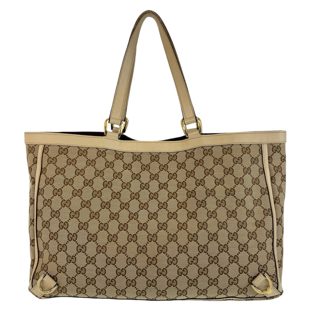 GUCCI Tote Bag 141472 GG canvas, leather Beige Gold Metal Tote Bag Shoulder Bag Women Used Authentic