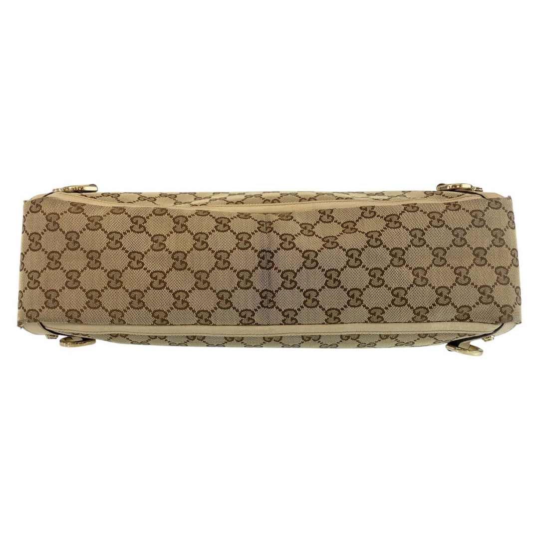 GUCCI Tote Bag 141472 GG canvas, leather Beige Gold Metal Tote Bag Shoulder Bag Women Used Authentic