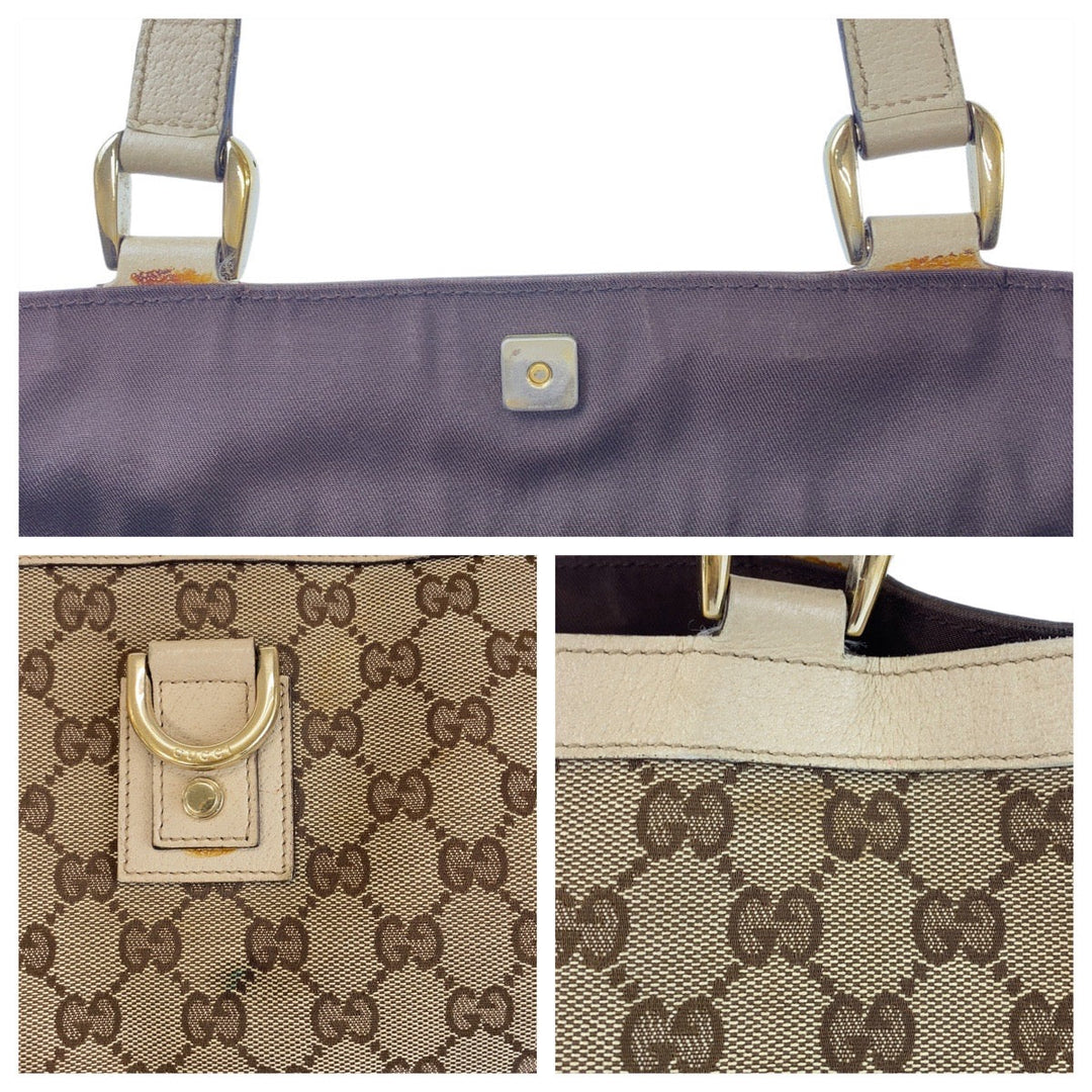 GUCCI Tote Bag 141472 GG canvas, leather Beige Gold Metal Tote Bag Shoulder Bag Women Used Authentic