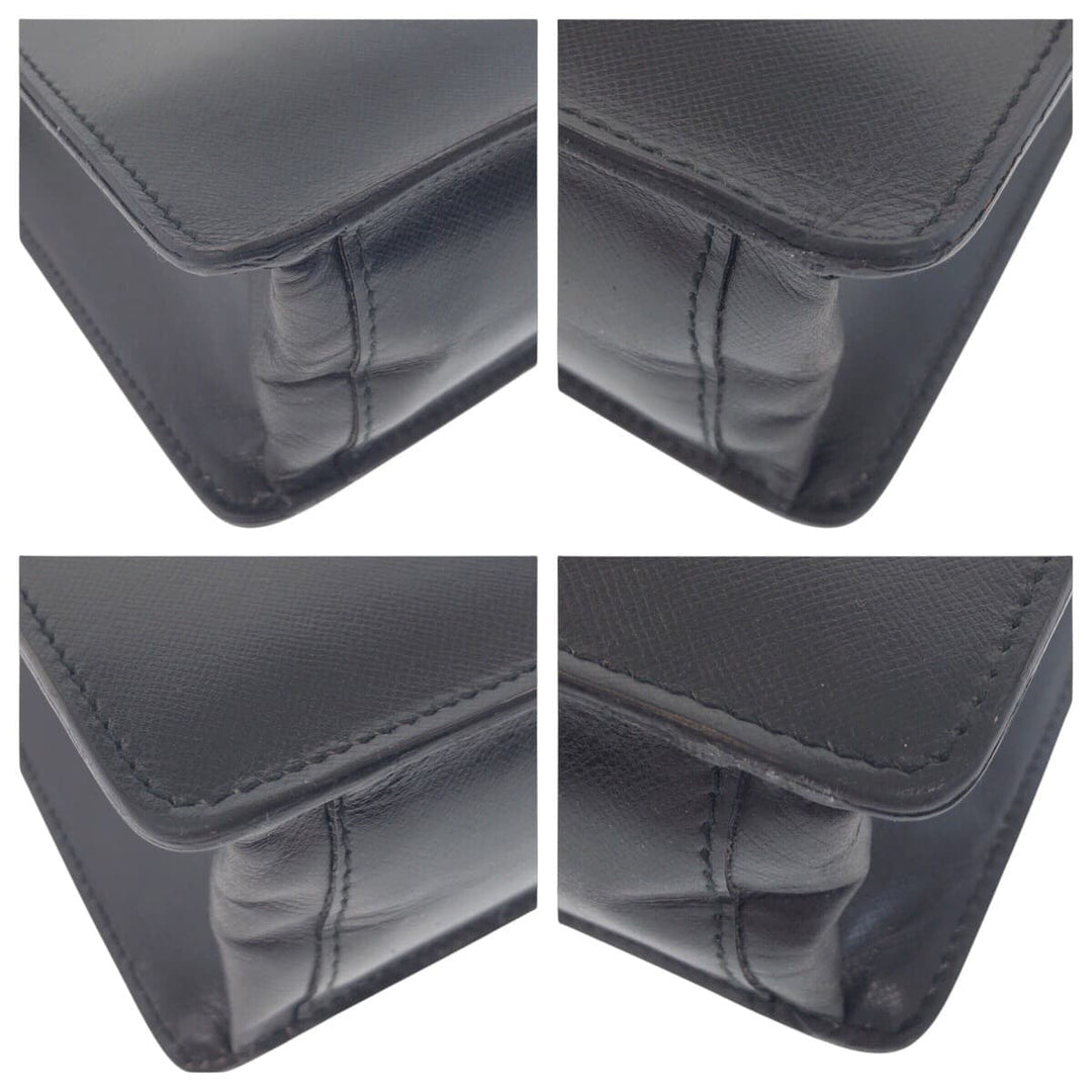 PRADA Business bag leather Black SilverMetal Business bag briefcase Safiano mens Used Authentic