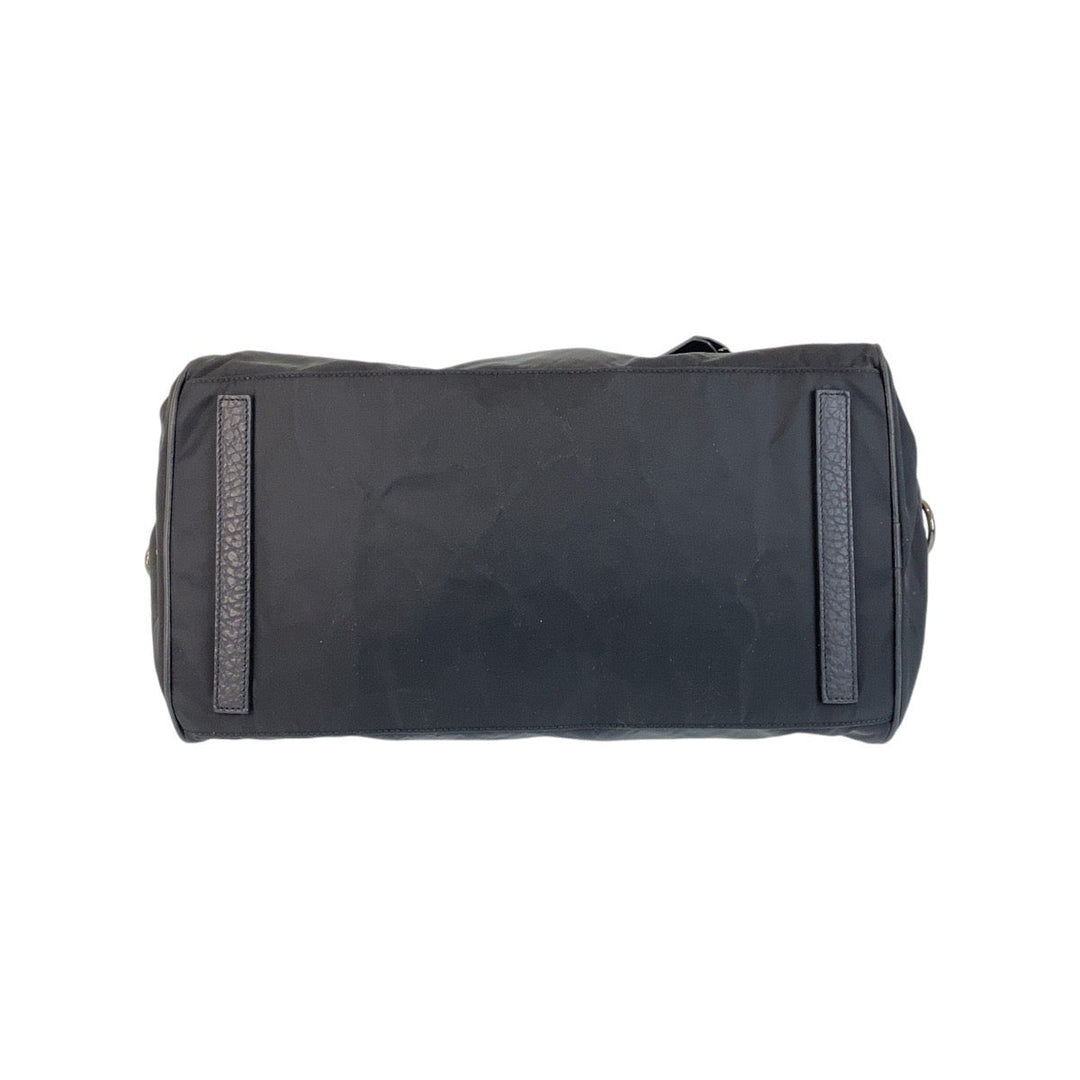 PRADA Boston Duffel bag Nylon, Leather Black SilverMetal Boston Duffel bag, handbag, unisex, 2way Triangle With logo Women Used Authentic