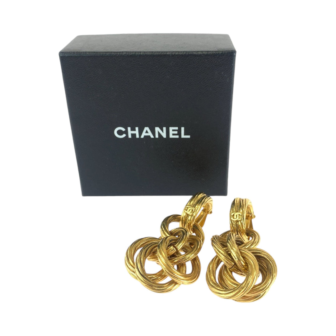CHANEL Earring plating gold Earring Chain ring COCO Mark Women Used Authentic