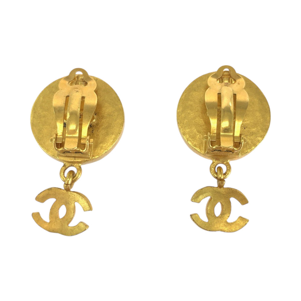 CHANEL Earring Plating, Natural Stone Green gold Earring Gripoa COCO Mark Women Used Authentic
