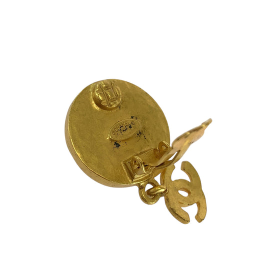 CHANEL Earring Plating, Natural Stone Green gold Earring Gripoa COCO Mark Women Used Authentic