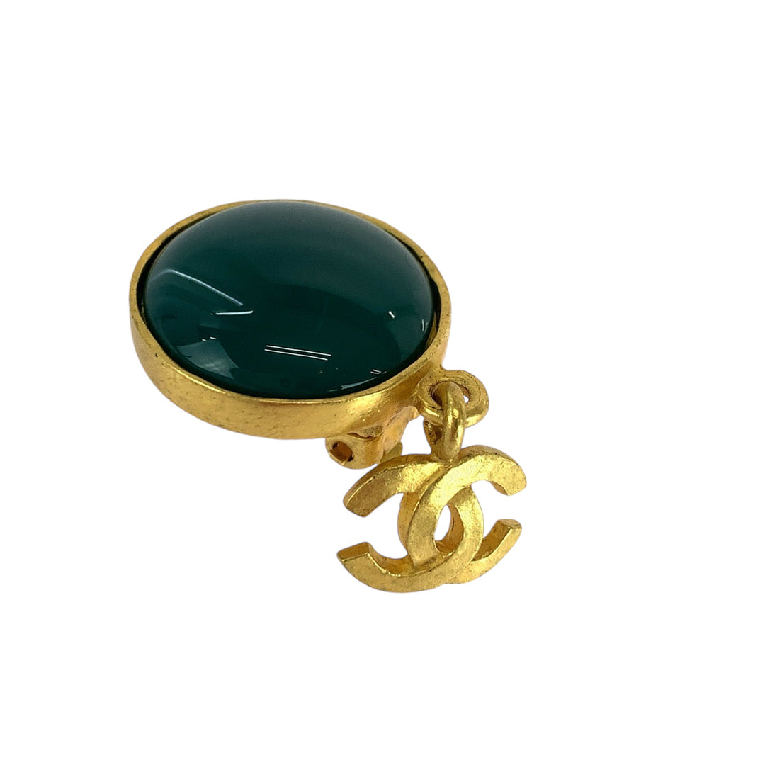 CHANEL Earring Plating, Natural Stone Green gold Earring Gripoa COCO Mark Women Used Authentic