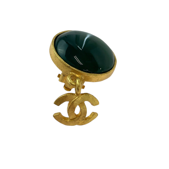 CHANEL Earring Plating, Natural Stone Green gold Earring Gripoa COCO Mark Women Used Authentic