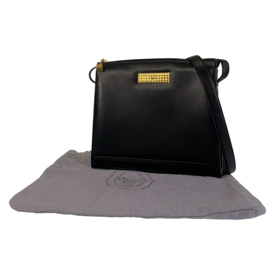 Christian Dior Shoulder Bag leather Black Gold Metal Crossbody Shoulder Bag Messenger Bag Women Used Authentic