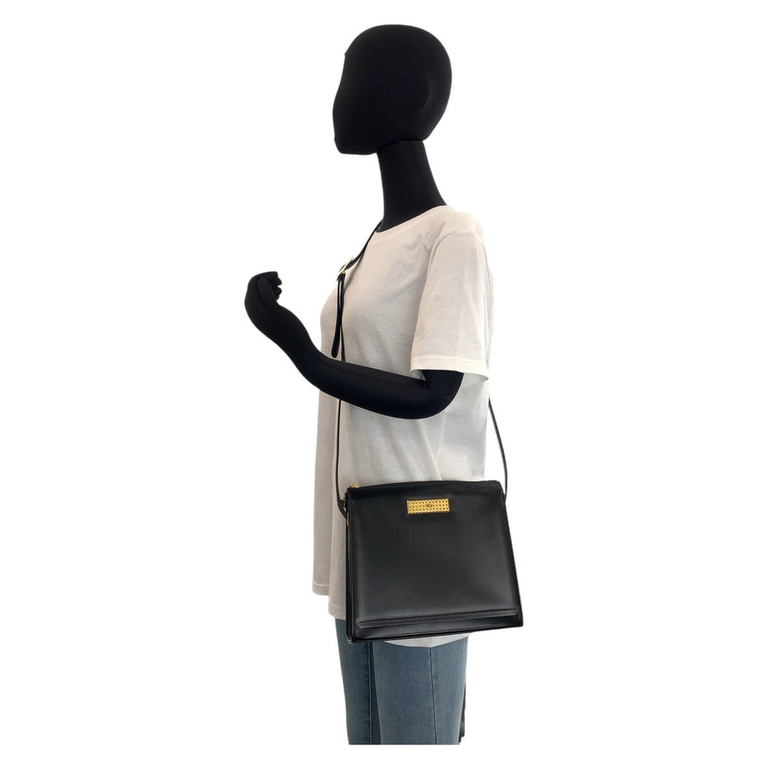 Christian Dior Shoulder Bag leather Black Gold Metal Crossbody Shoulder Bag Messenger Bag Women Used Authentic