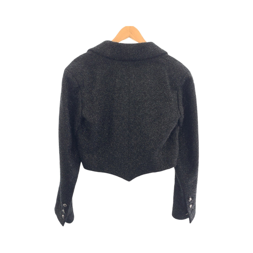 CHANEL tailored jacket P71194V48297 Cotton, Polyester Black Gunmetal Short length tailored jacket Glitter Feather COCO Mark Women 36 Used Authentic