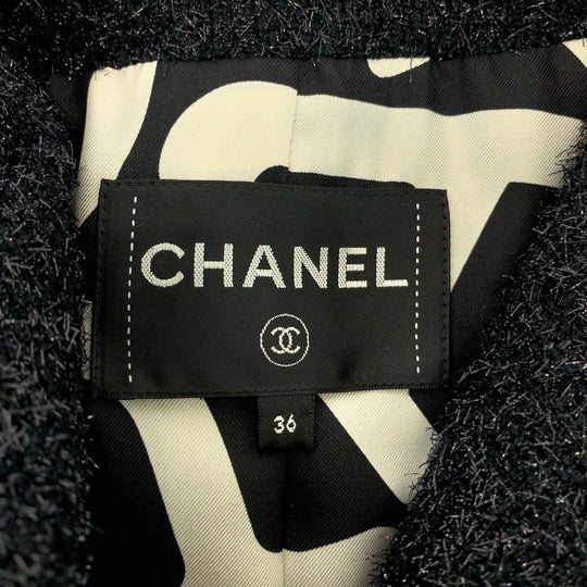 CHANEL tailored jacket P71194V48297 Cotton, Polyester Black Gunmetal Short length tailored jacket Glitter Feather COCO Mark Women 36 Used Authentic