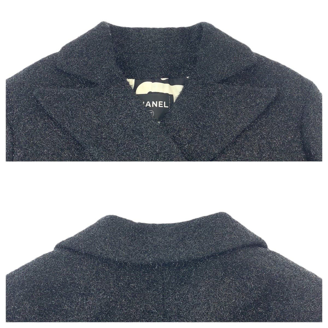 CHANEL tailored jacket P71194V48297 Cotton, Polyester Black Gunmetal Short length tailored jacket Glitter Feather COCO Mark Women 36 Used Authentic