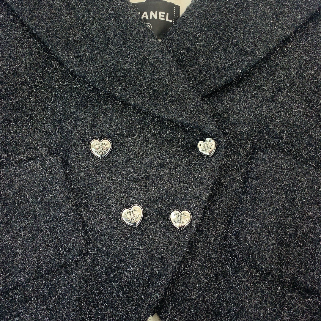 CHANEL tailored jacket P71194V48297 Cotton, Polyester Black Gunmetal Short length tailored jacket Glitter Feather COCO Mark Women 36 Used Authentic