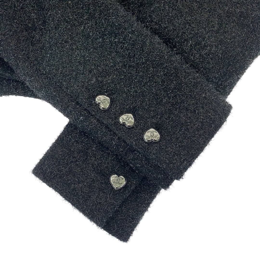 CHANEL tailored jacket P71194V48297 Cotton, Polyester Black Gunmetal Short length tailored jacket Glitter Feather COCO Mark Women 36 Used Authentic