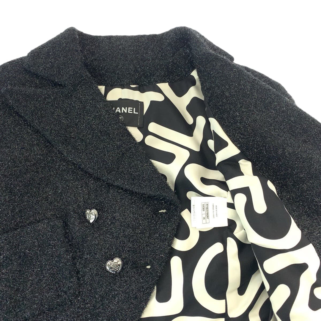 CHANEL tailored jacket P71194V48297 Cotton, Polyester Black Gunmetal Short length tailored jacket Glitter Feather COCO Mark Women 36 Used Authentic