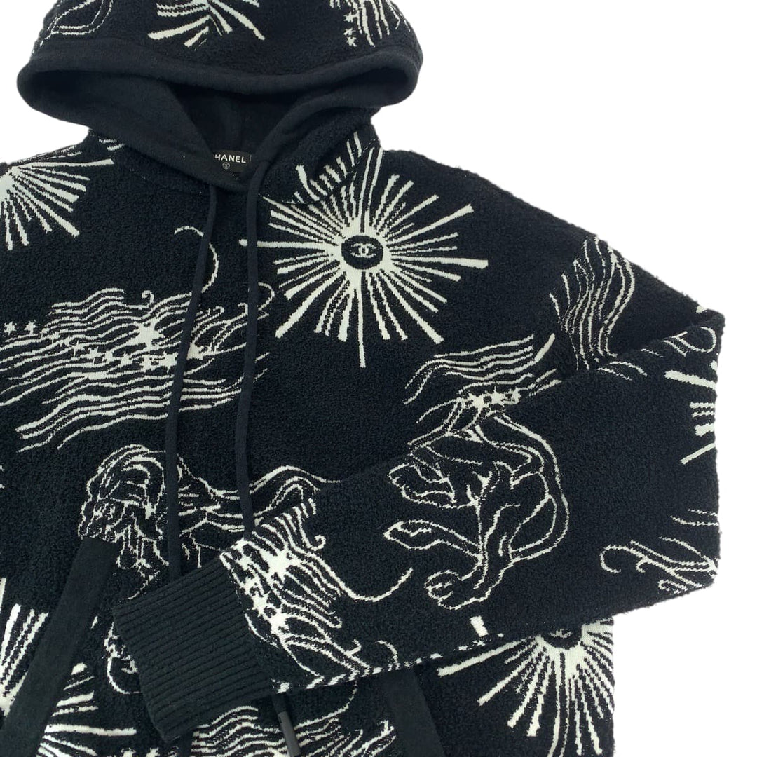 CHANEL Hoodie P72134K10333 cotton Black White Hoodie Lion COCO Mark Women 34 Used Authentic