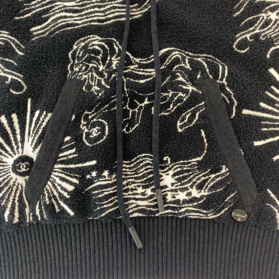 CHANEL Hoodie P72134K10333 cotton Black White Hoodie Lion COCO Mark Women 34 Used Authentic