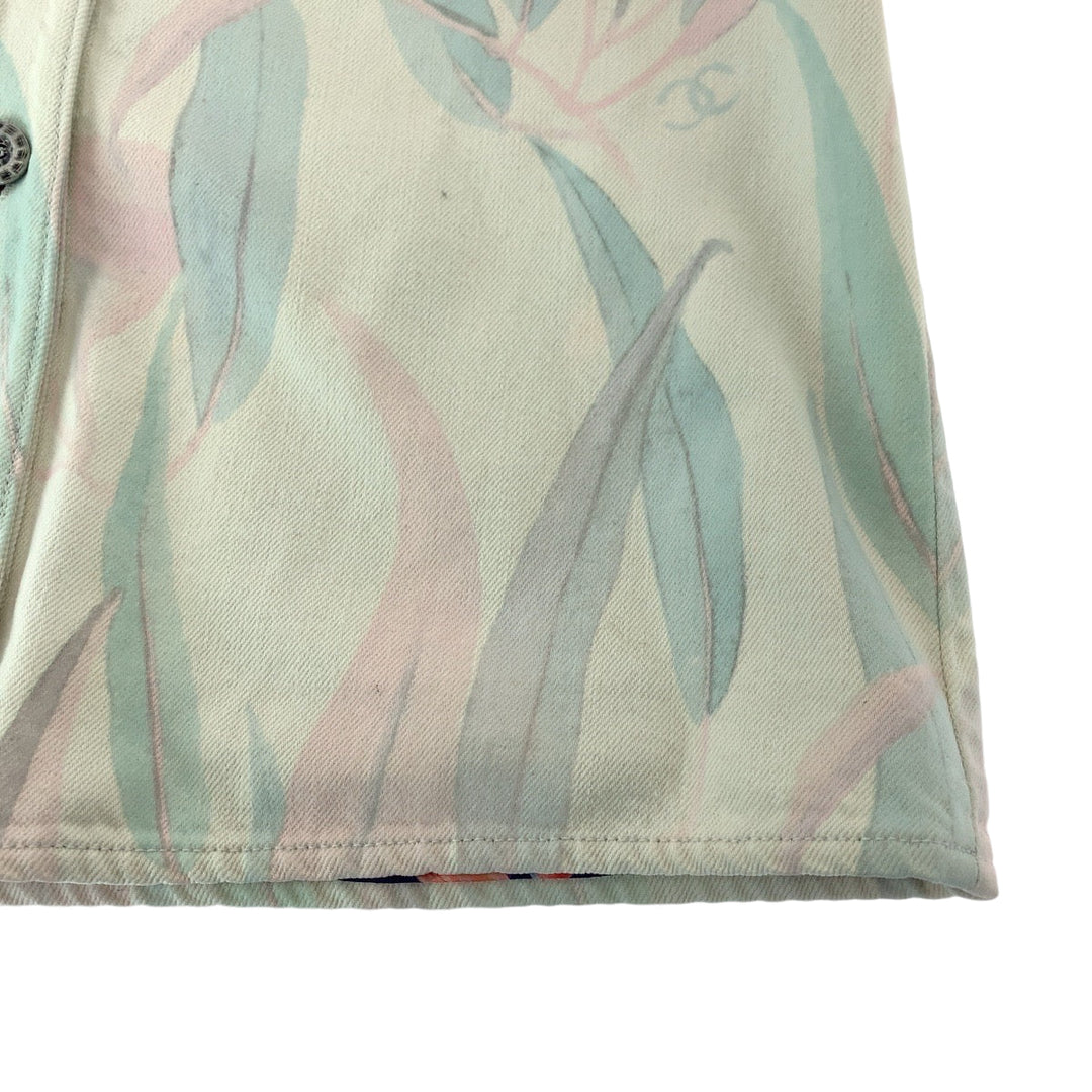 CHANEL Denim Jacket P62659V48435 denim Pink pastel color Denim jacket, collarless jacket, coverall Botanical COCO Mark Women 36 Used Authentic