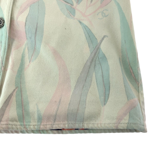 CHANEL Denim Jacket P62659V48435 denim Pink pastel color Denim jacket, collarless jacket, coverall Botanical COCO Mark Women 36 Used Authentic