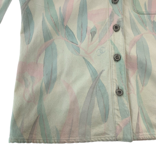 CHANEL Denim Jacket P62659V48435 denim Pink pastel color Denim jacket, collarless jacket, coverall Botanical COCO Mark Women 36 Used Authentic