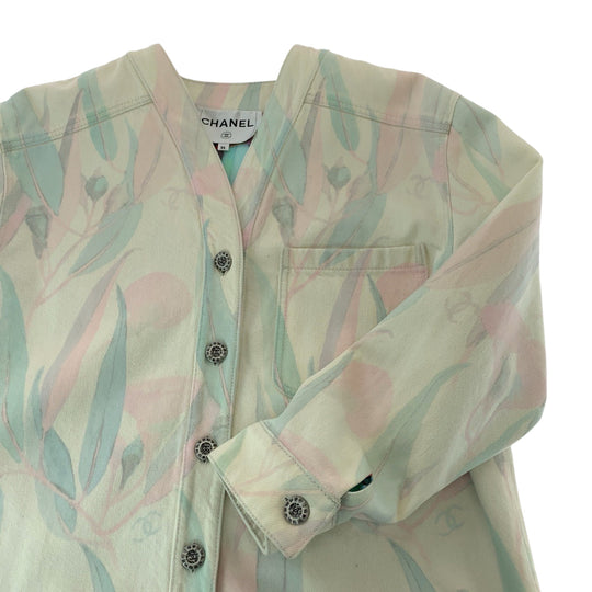 CHANEL Denim Jacket P62659V48435 denim Pink pastel color Denim jacket, collarless jacket, coverall Botanical COCO Mark Women 36 Used Authentic
