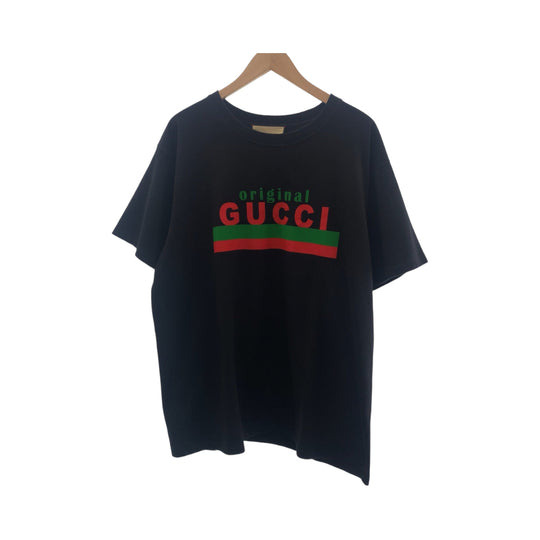 GUCCI Short sleeve T-shirt 616036 cotton Black multicolor Short-sleeved T-shirt cut-and-sew logo mens S Used Authentic