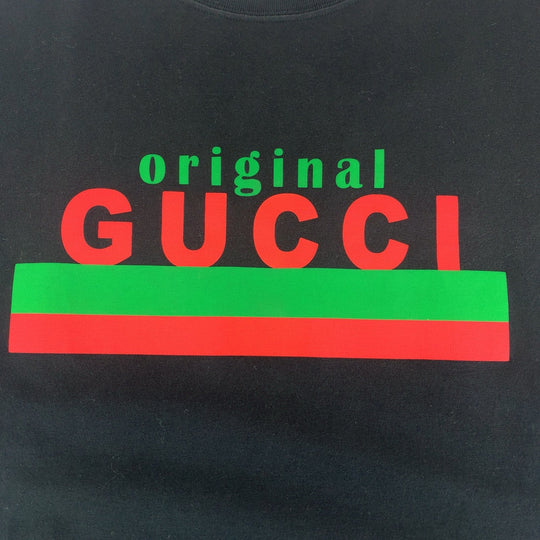 GUCCI Short sleeve T-shirt 616036 cotton Black multicolor Short-sleeved T-shirt cut-and-sew logo mens S Used Authentic