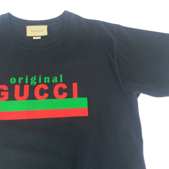 GUCCI Short sleeve T-shirt 616036 cotton Black multicolor Short-sleeved T-shirt cut-and-sew logo mens S Used Authentic