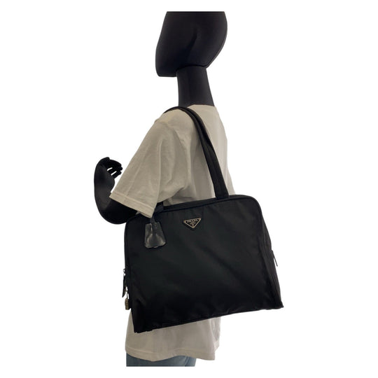 PRADA Shoulder Bag Nylon Black SilverMetal Shoulder Bag Business Bag Handbag Test Triangle With logo Women Used Authentic
