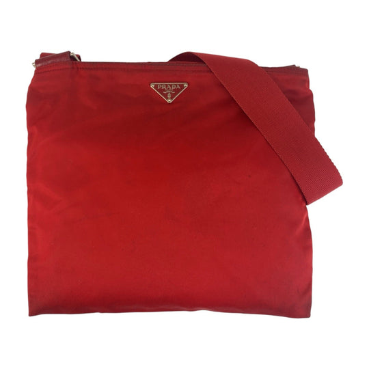 PRADA Shoulder Bag Nylon Red Silver Metal Crossbody Shoulder Bag Test Triangle With logo Women Used Authentic