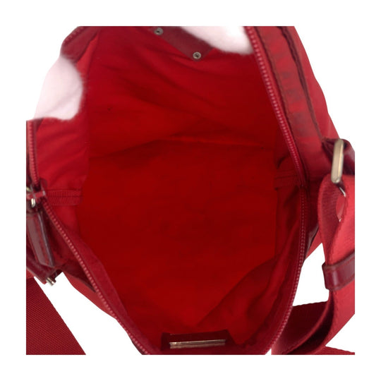 PRADA Shoulder Bag Nylon Red Silver Metal Crossbody Shoulder Bag Test Triangle With logo Women Used Authentic