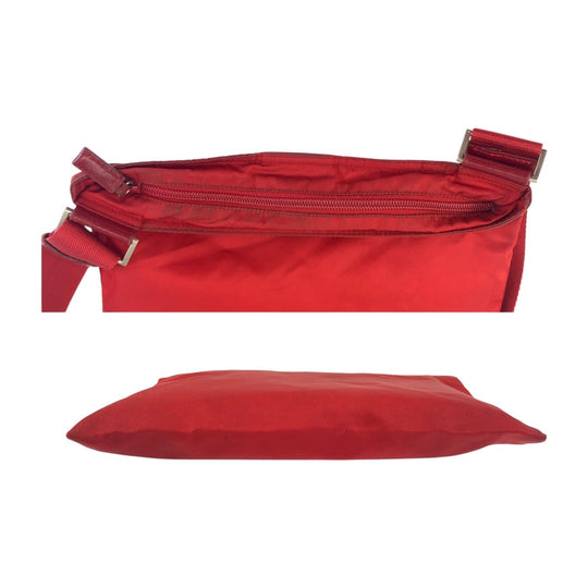 PRADA Shoulder Bag Nylon Red Silver Metal Crossbody Shoulder Bag Test Triangle With logo Women Used Authentic