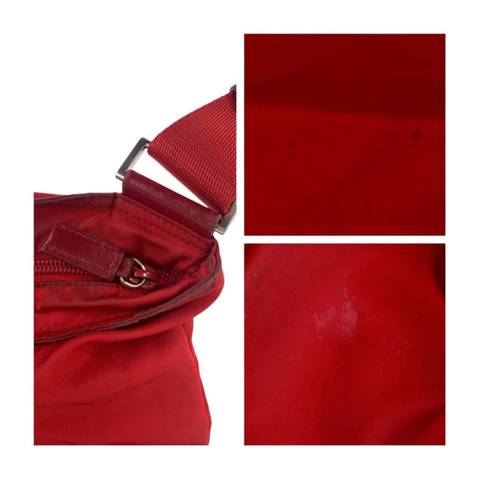 PRADA Shoulder Bag Nylon Red Silver Metal Crossbody Shoulder Bag Test Triangle With logo Women Used Authentic