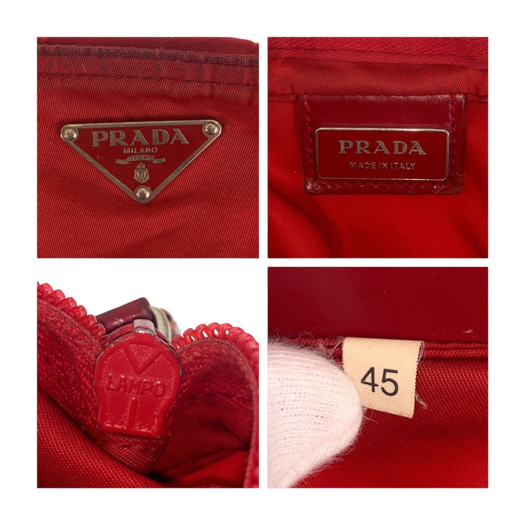 PRADA Shoulder Bag Nylon Red Silver Metal Crossbody Shoulder Bag Test Triangle With logo Women Used Authentic