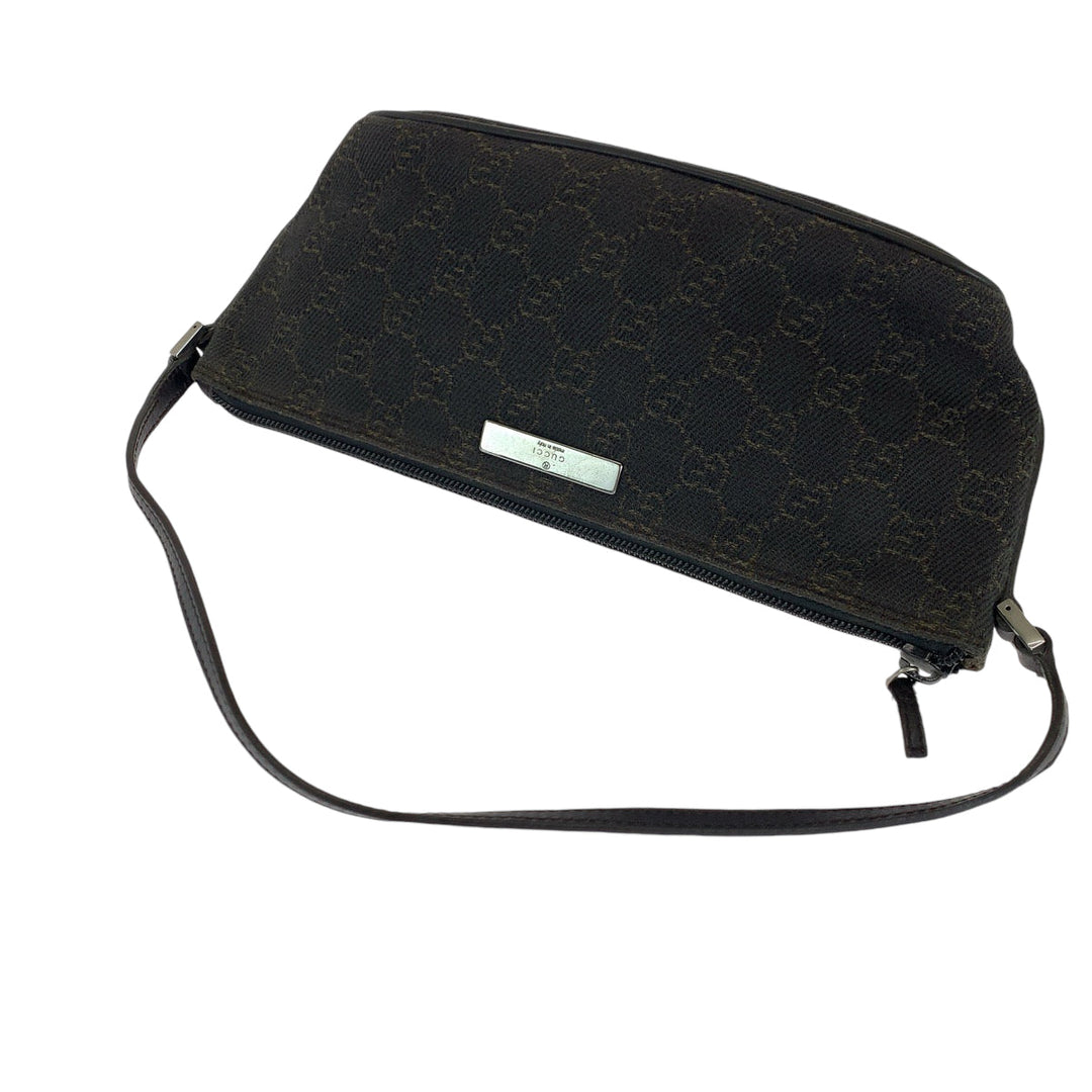 GUCCI Handbag 7198 GG canvas Brown Silver Metal Handbag accessory pouch Women Used Authentic