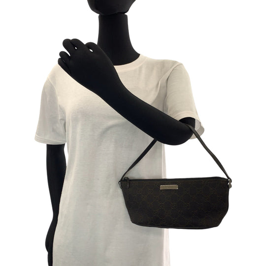 GUCCI Handbag 7198 GG canvas Brown Silver Metal Handbag accessory pouch Women Used Authentic