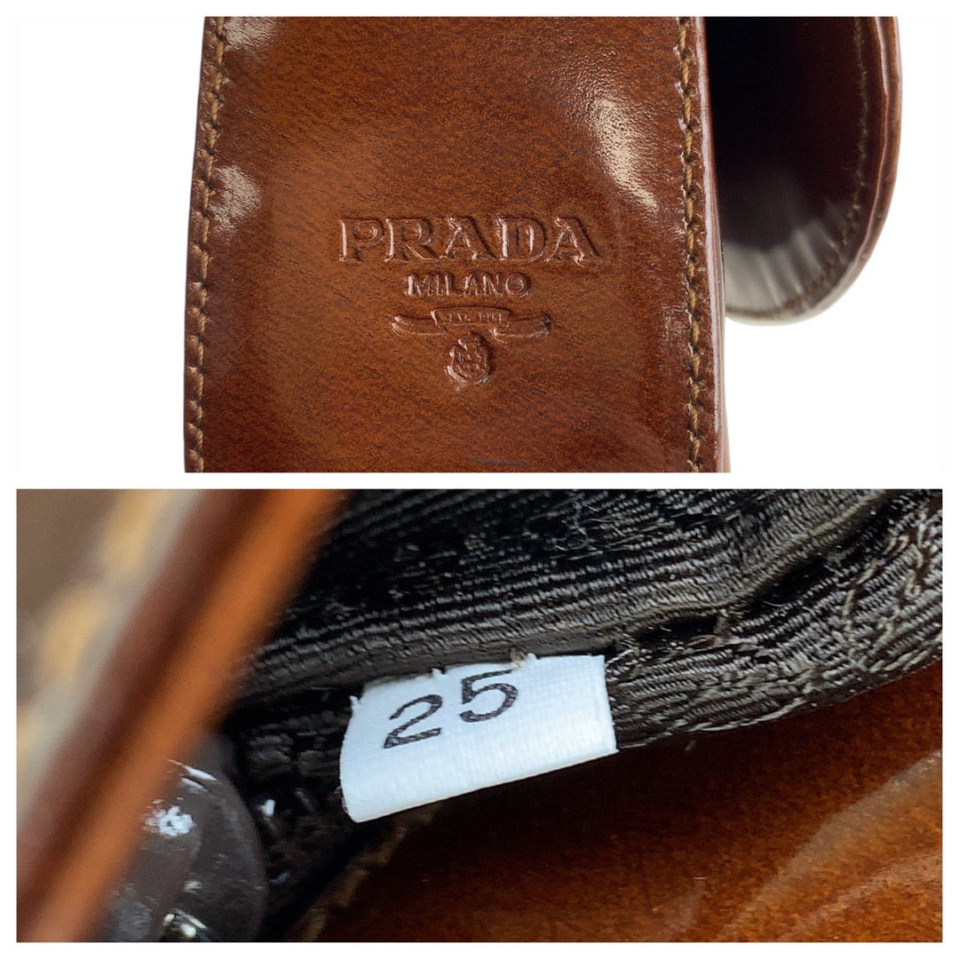 PRADA Shoulder Bag Patent leather Brown Shoulder Bag Women Used Authentic
