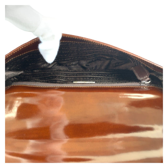 PRADA Shoulder Bag Patent leather Brown Shoulder Bag Women Used Authentic