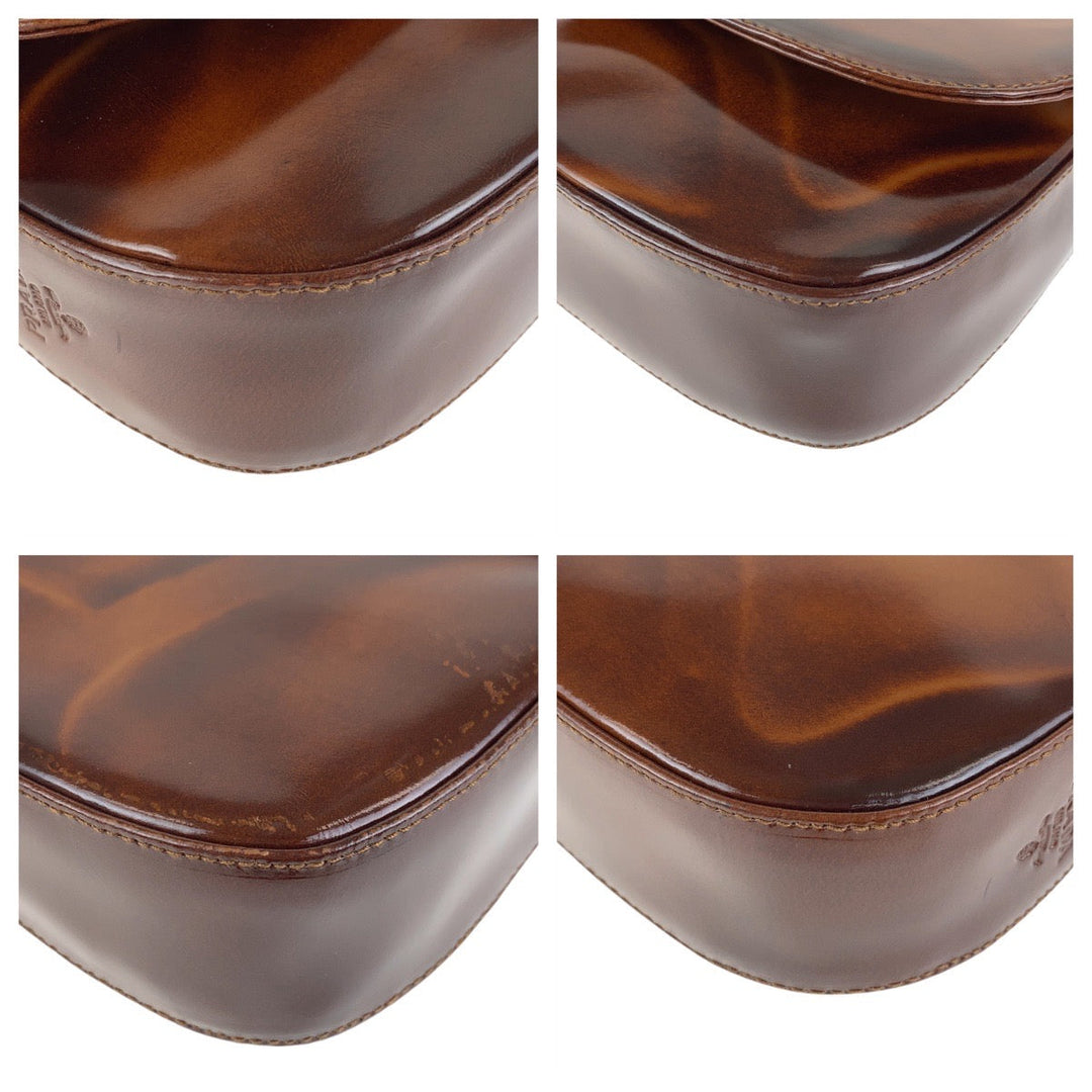 PRADA Shoulder Bag Patent leather Brown Shoulder Bag Women Used Authentic
