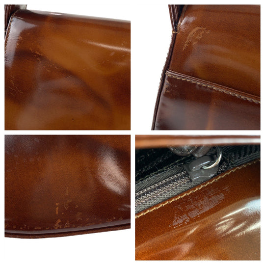 PRADA Shoulder Bag Patent leather Brown Shoulder Bag Women Used Authentic