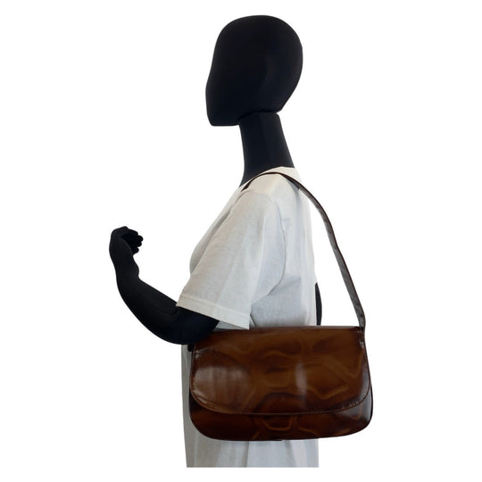 PRADA Shoulder Bag Patent leather Brown Shoulder Bag Women Used Authentic