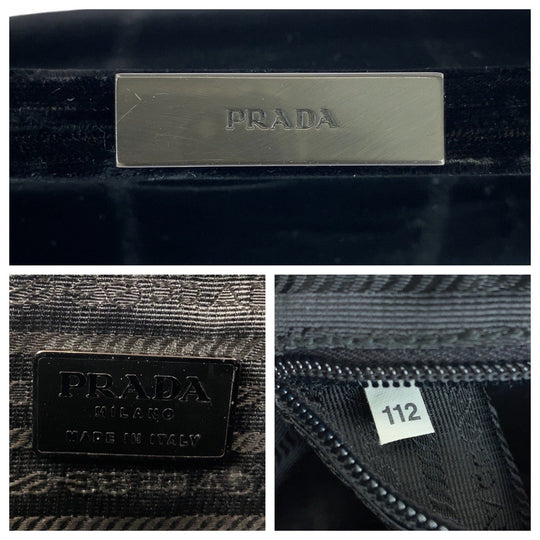 PRADA Handbag Velor Black SilverMetal Handbag Women Used Authentic
