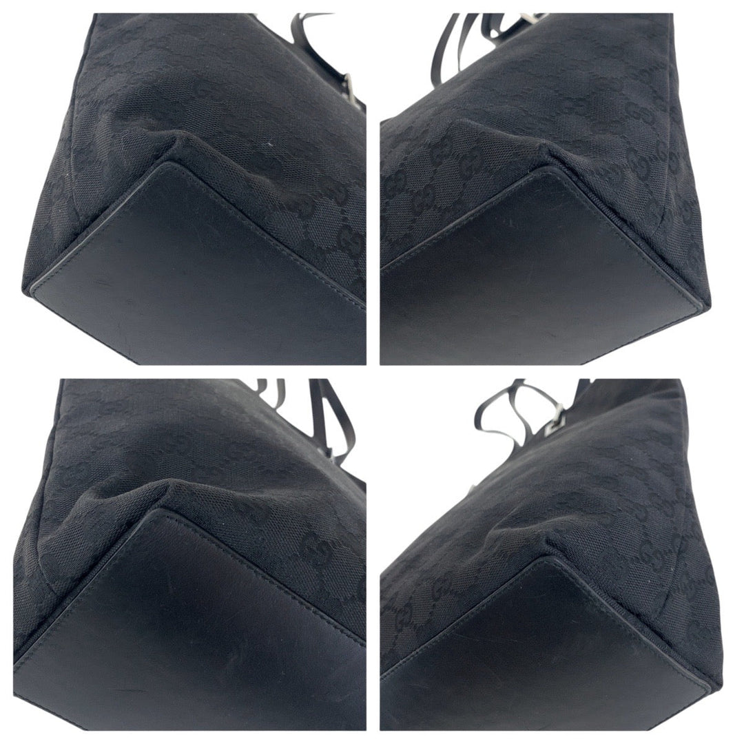 GUCCI Tote Bag 31243 GG canvas, leather Black SilverMetal Tote Bag Shoulder Bag Women Used Authentic